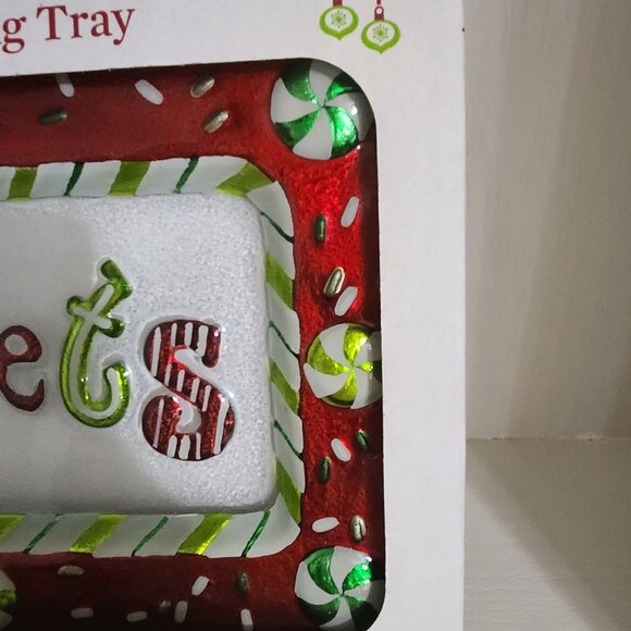 Christmas Sweets Hand Painted Glass Serving Tray 14 inch. By 8 1/2" New - Picture 3 of 10